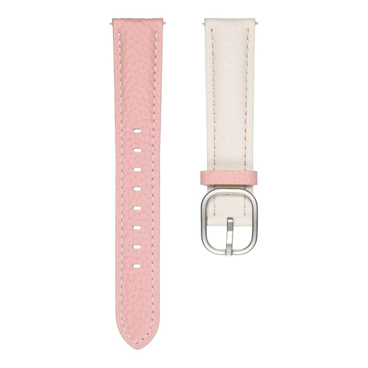 18mm Litchi Texture Square Buckle Genuine Leather Watch Band(White+Pink)