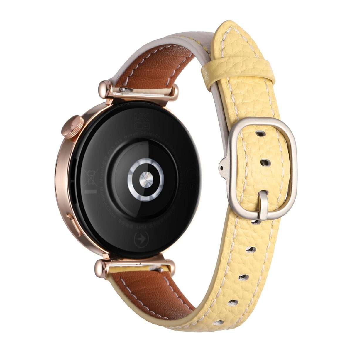 18mm Litchi Texture Square Buckle Genuine Leather Watch Band(White+Yellow)