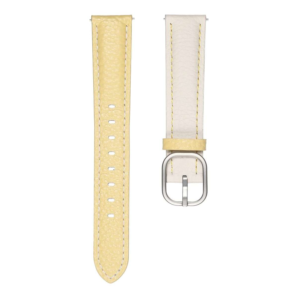 18mm Litchi Texture Square Buckle Genuine Leather Watch Band(White+Yellow)