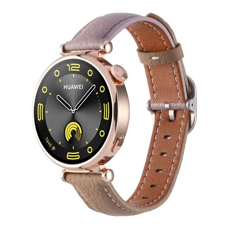 18mm Litchi Texture Square Buckle Genuine Leather Watch Band(Purple+Brown)