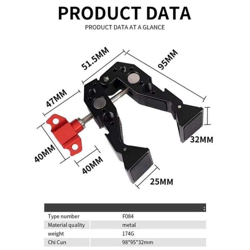 F084 Metal Hot Shoe Mount Multi-Function Crab Clamp Universal Photography Light Stand Clamp