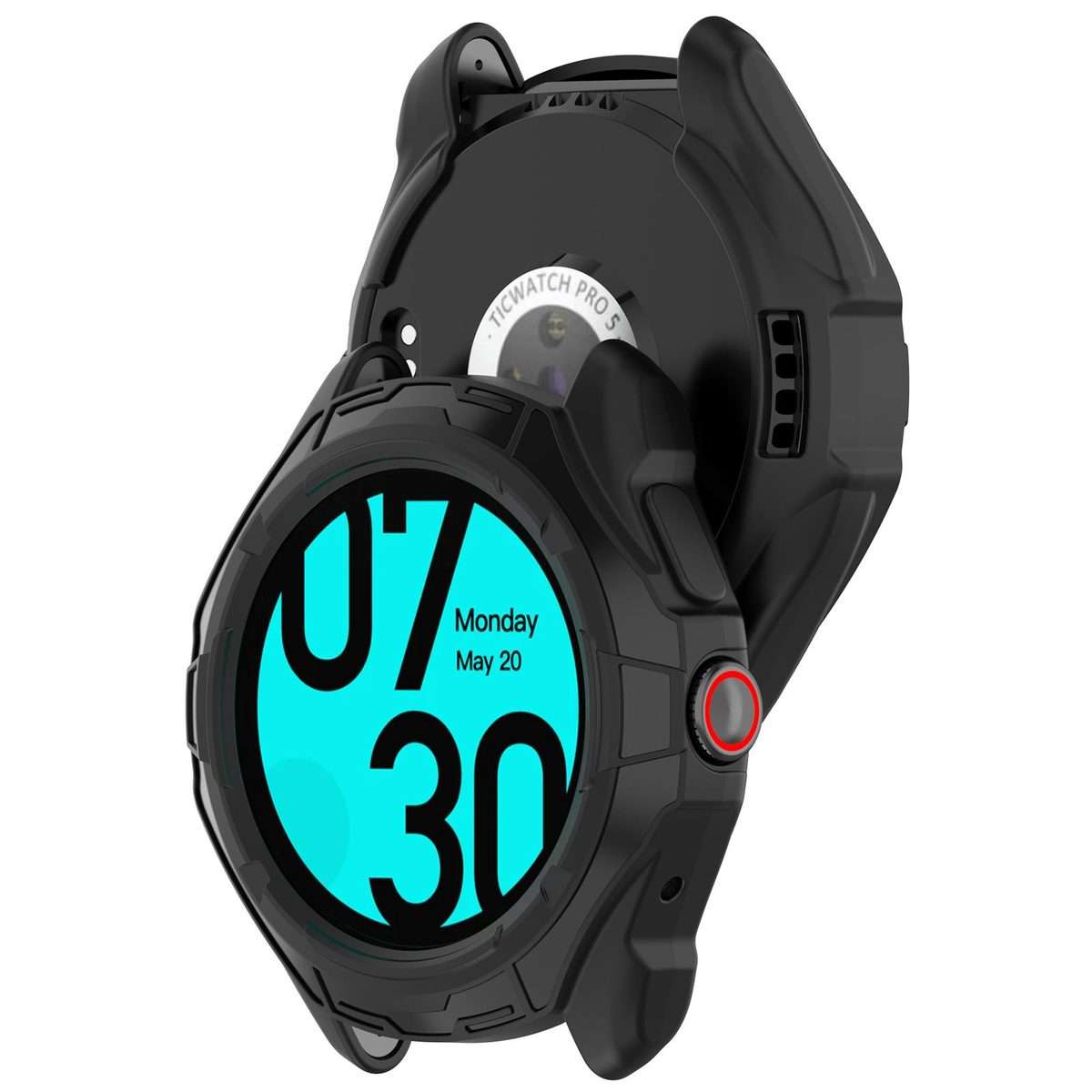 For Ticwatch Pro 5 Enduro Armored TPU Half Coverage Hollow Watch Protective Case(Black)
