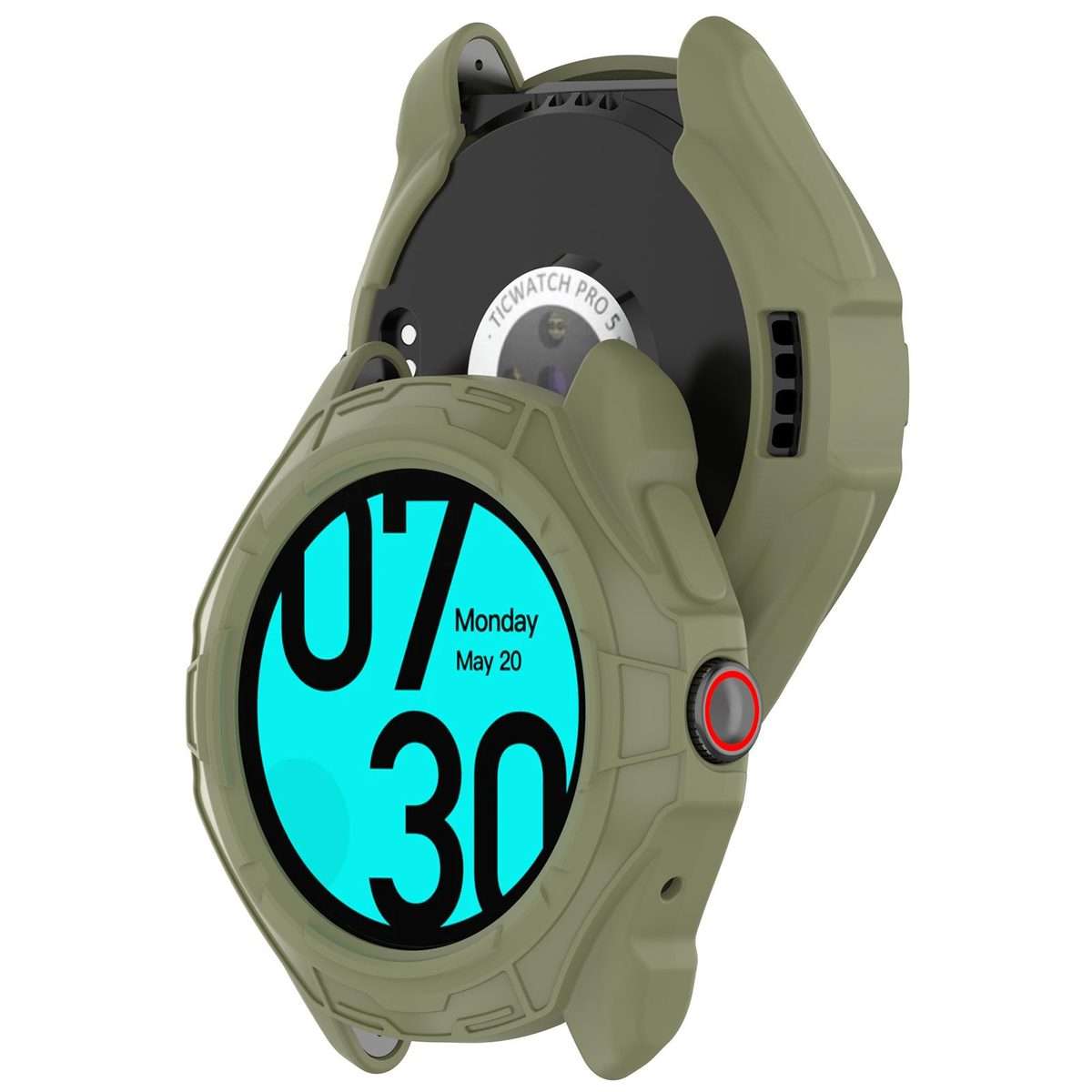 For Ticwatch Pro 5 Enduro Armored TPU Half Coverage Hollow Watch Protective Case(Green)