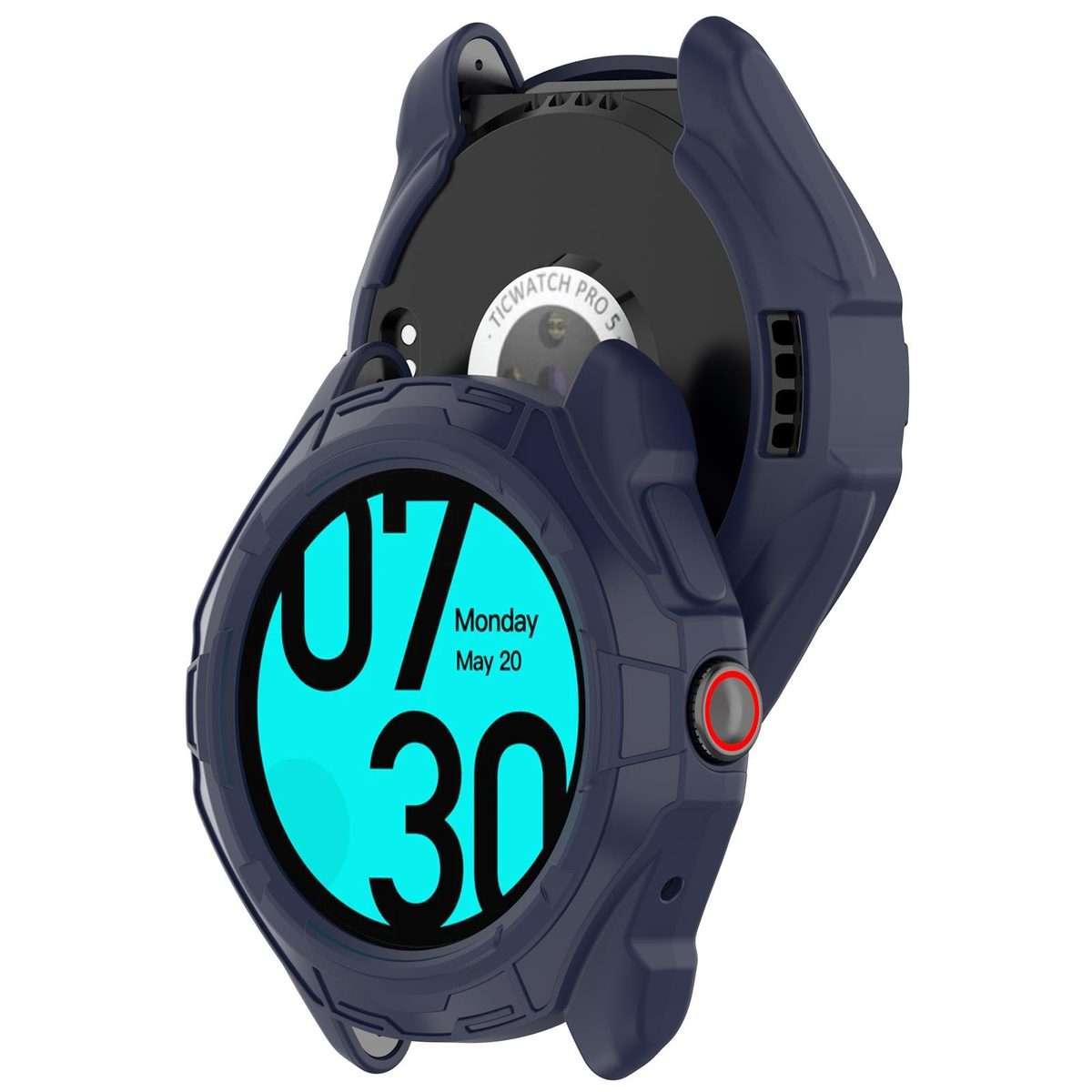 For Ticwatch Pro 5 Enduro Armored TPU Half Coverage Hollow Watch Protective Case(Blue)