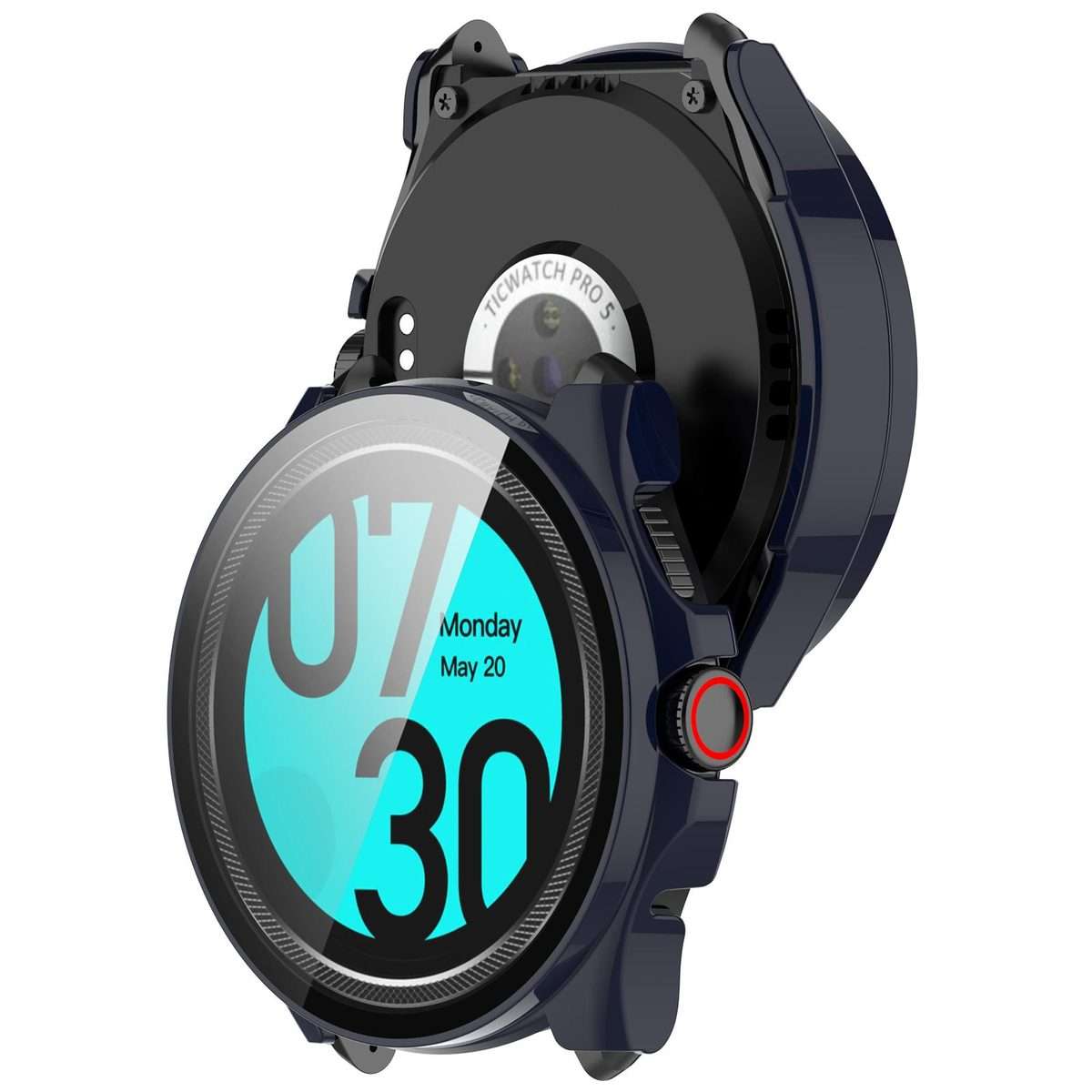 For Ticwatch Pro 5 Enduro Tempered Film Integrated PC Watch Protective Case(Ink Blue)