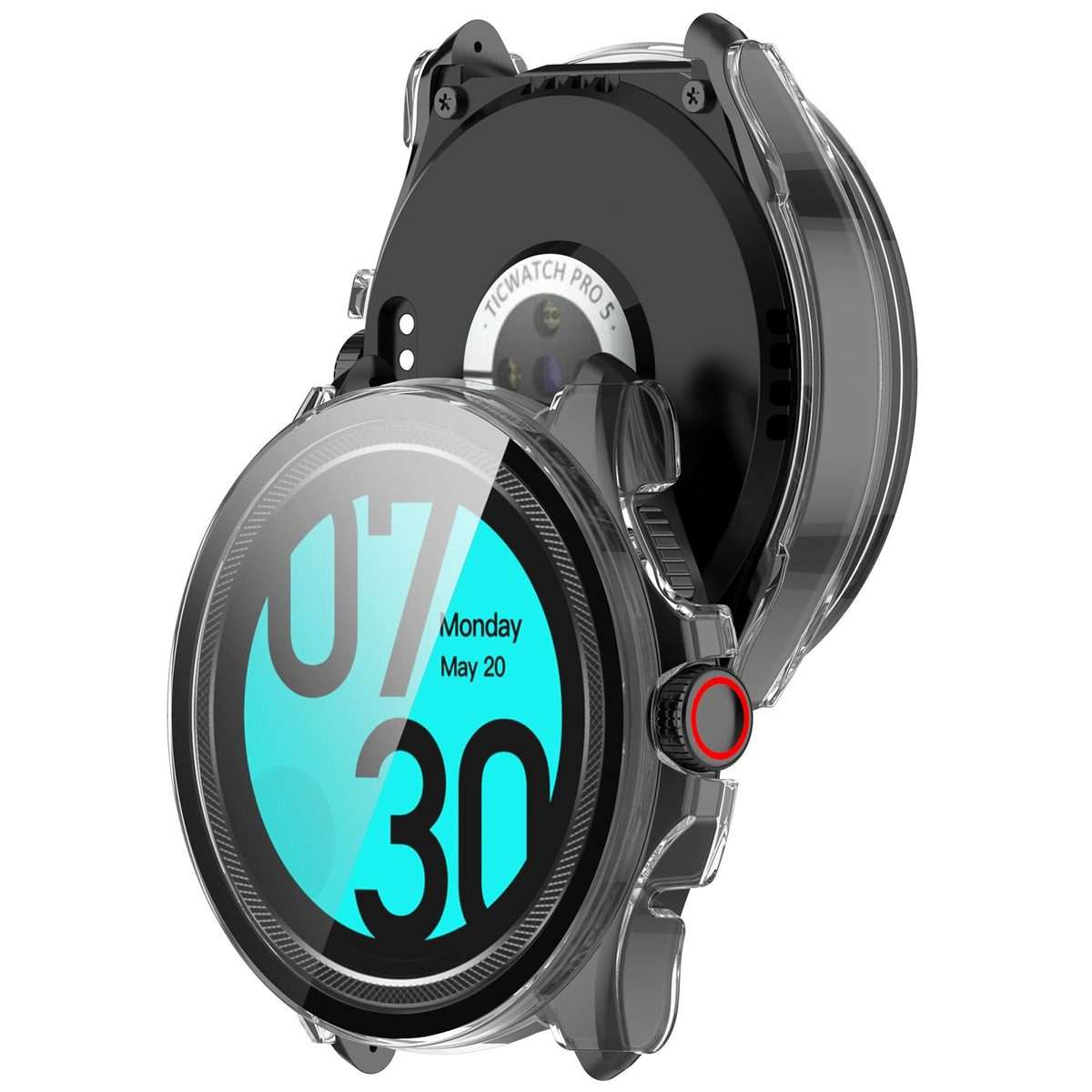 For Ticwatch Pro 5 Enduro Tempered Film Integrated PC Watch Protective Case(Transparent Color)