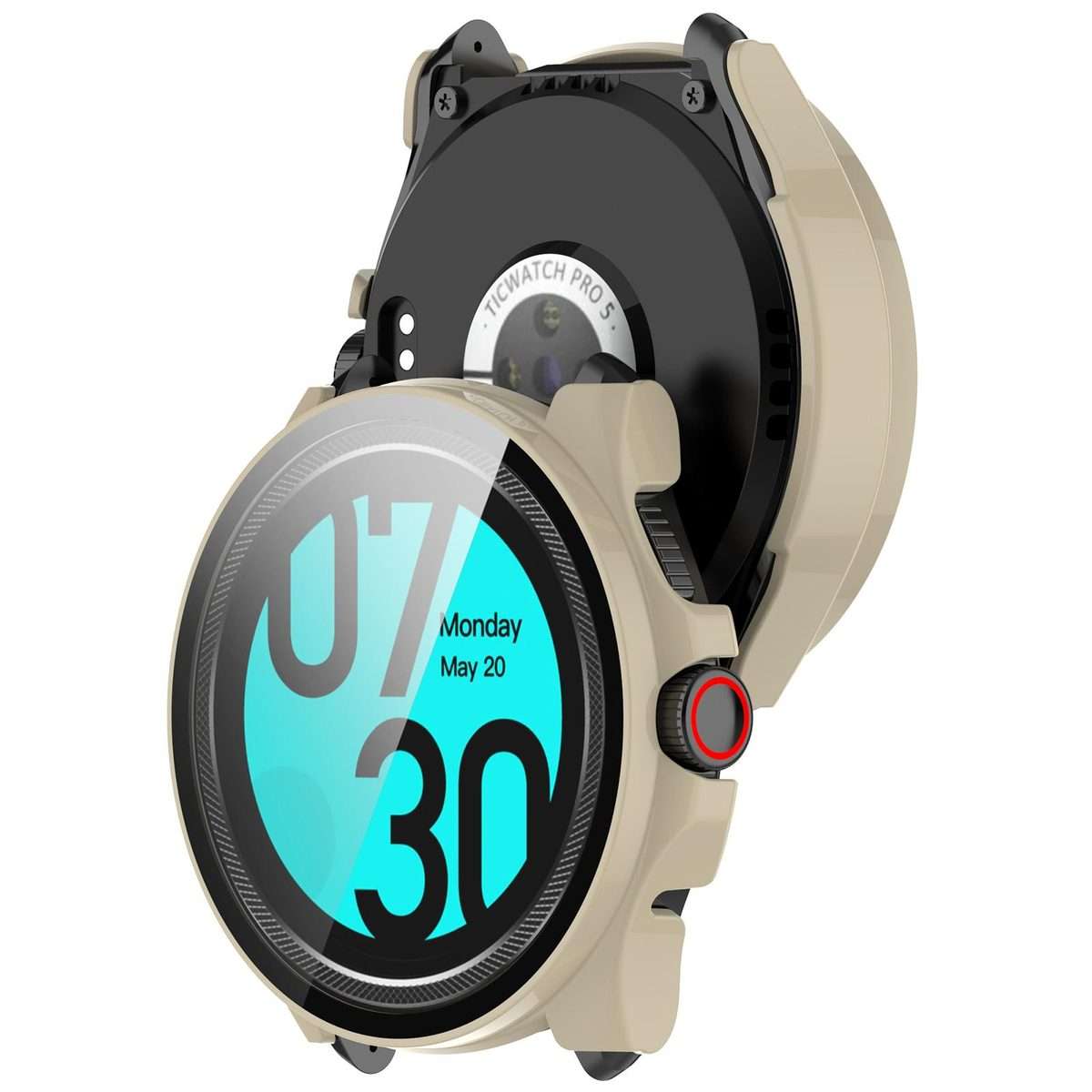 For Ticwatch Pro 5 Enduro Tempered Film Integrated PC Watch Protective Case(Ivory White)