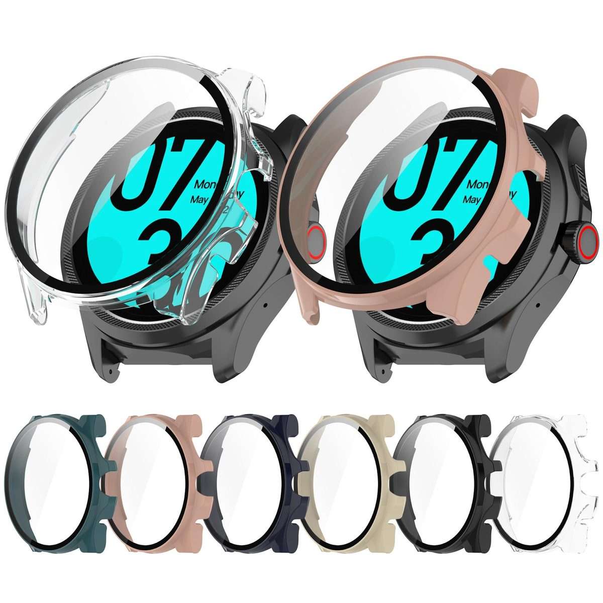 For Ticwatch Pro 5 Enduro Tempered Film Integrated PC Watch Protective Case(Ivory White)