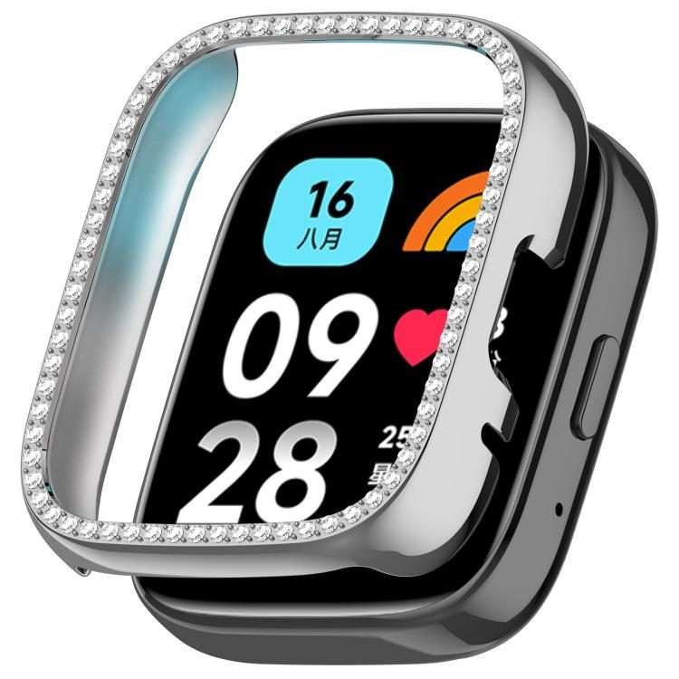 For Redmi Watch 3 / Watch 3 Lite Single Row Diamond Half Coverage Hollow PC Watch Pro ... (Silver)