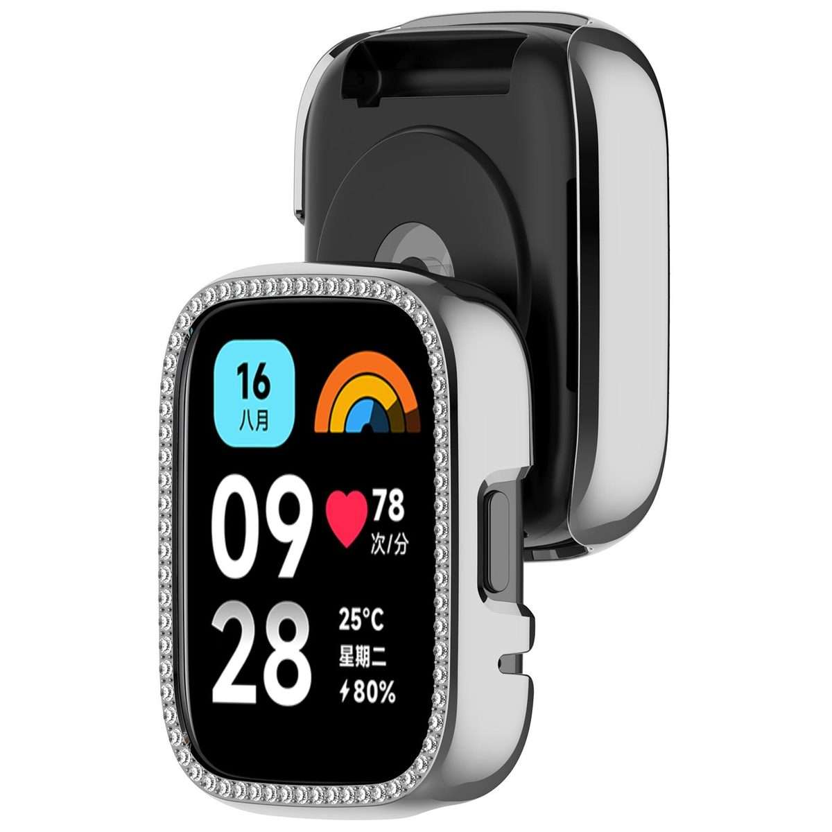 For Redmi Watch 3 / Watch 3 Lite Single Row Diamond Half Coverage Hollow PC Watch Pro ... (Silver)