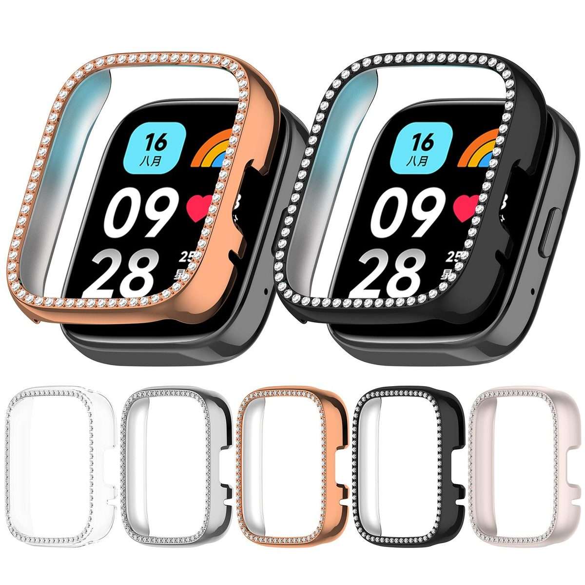 For Redmi Watch 3 / Watch 3 Lite Single Row Diamond Half Coverage Hollow PC Watch Pro ... (Silver)