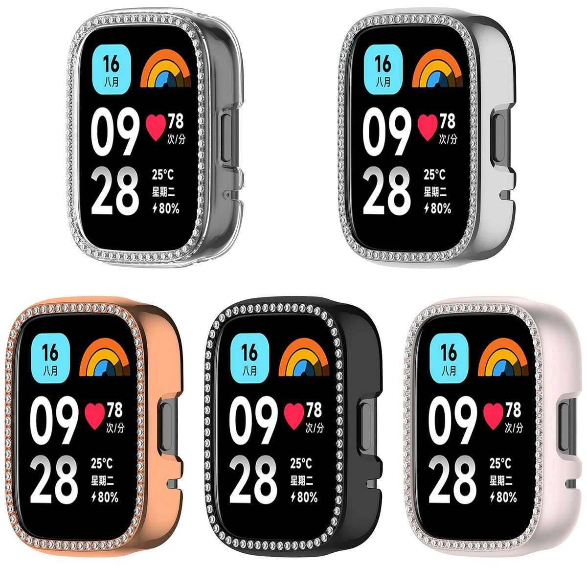 For Redmi Watch 3 / Watch 3 Lite Single Row Diamond Half Coverage Hollow PC Watch Pro ... (Silver)