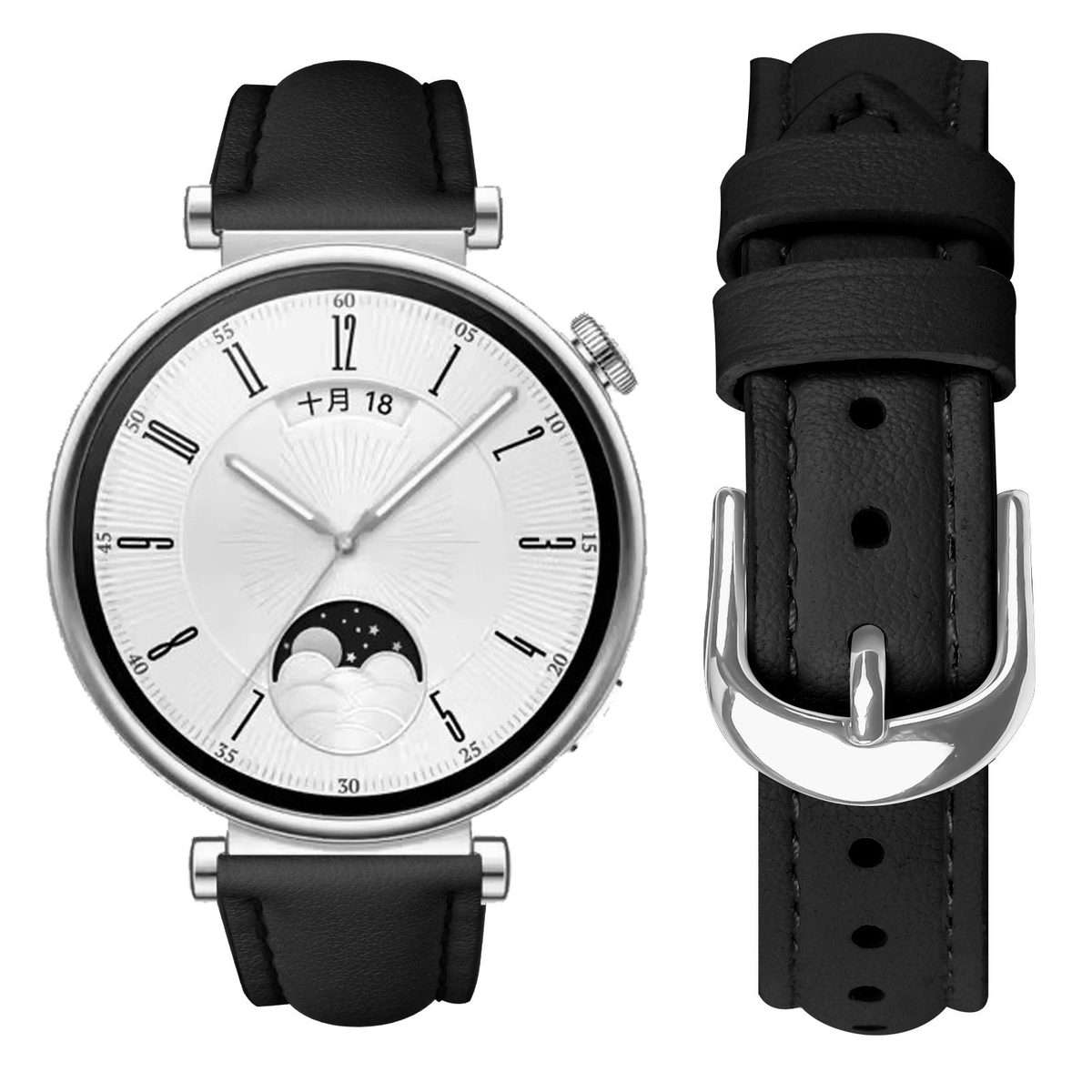 18mm Slim Genuine Leather Watch Band(Black)
