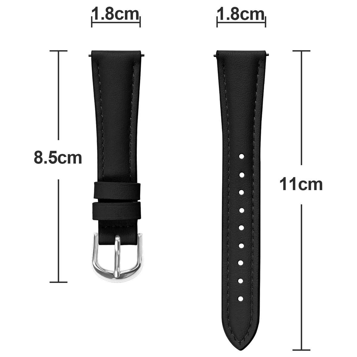 18mm Slim Genuine Leather Watch Band(Black)