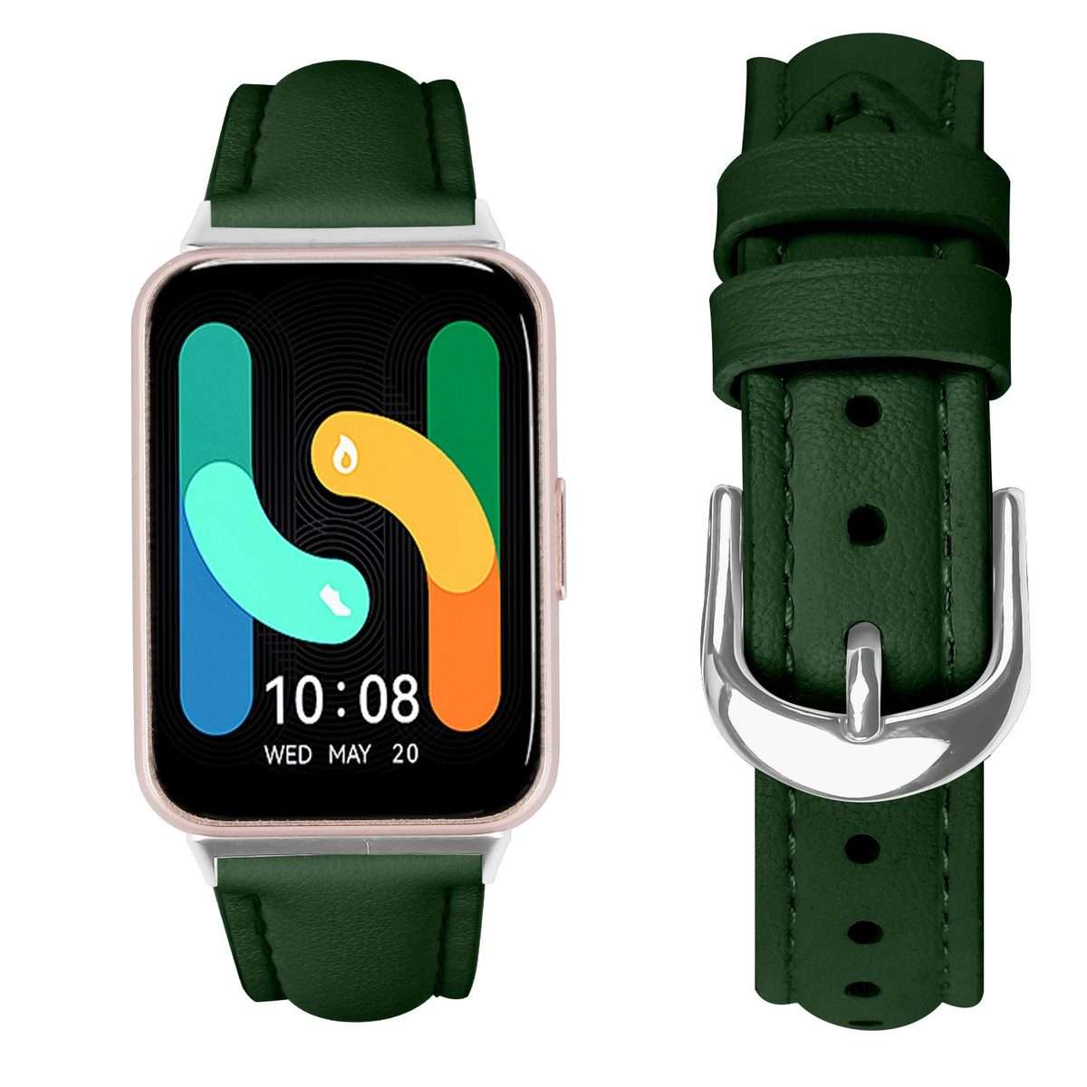 For Samsung Galaxy Fit3 Slim Genuine Leather Watch Band(Pine Green)