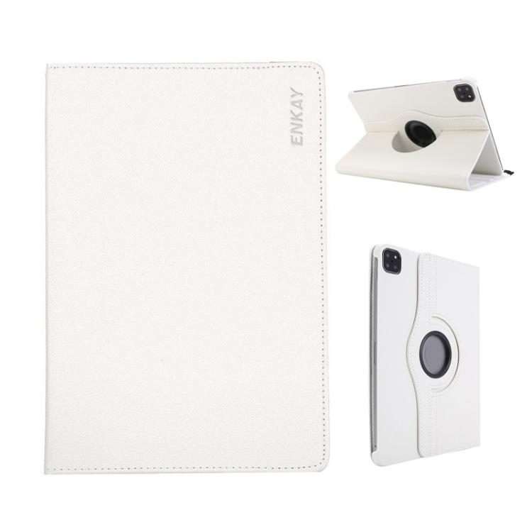 For iPad Pro 11 2025 / 2024 ENKAY 360 Degree Rotation Litchi Leather Smart Tablet Case(White)