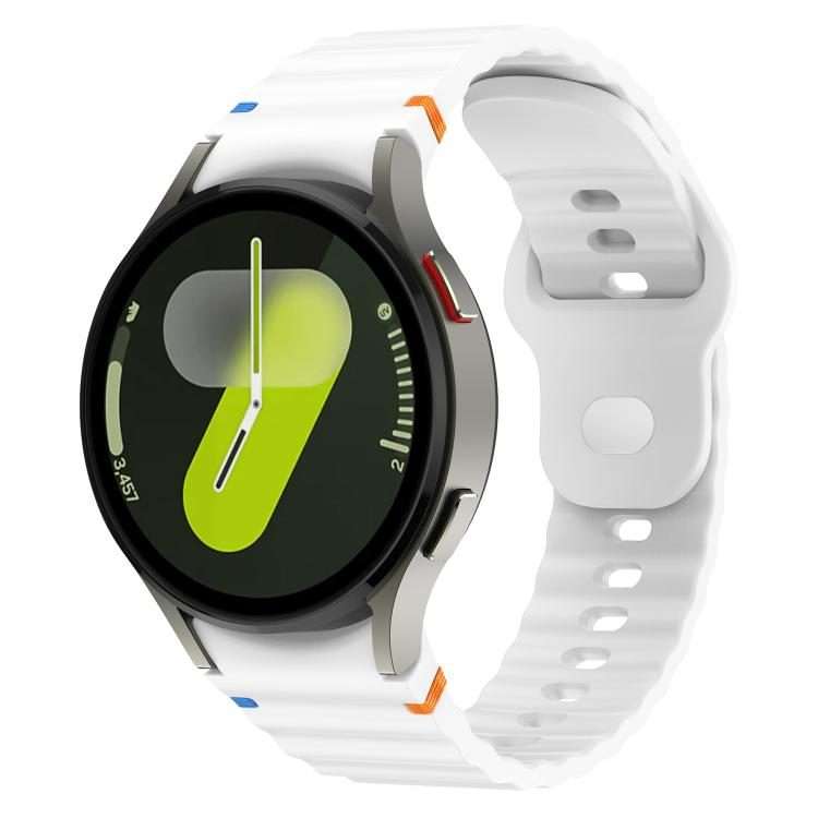 For Samsung Galaxy Watch 7 40mm / 44mm Wavy Grain Stitched Reverse Buckle 20m ... (Official White)
