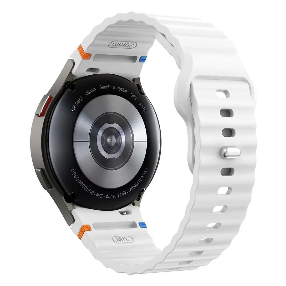 For Samsung Galaxy Watch 7 40mm / 44mm Wavy Grain Stitched Reverse Buckle 20m ... (Official White)