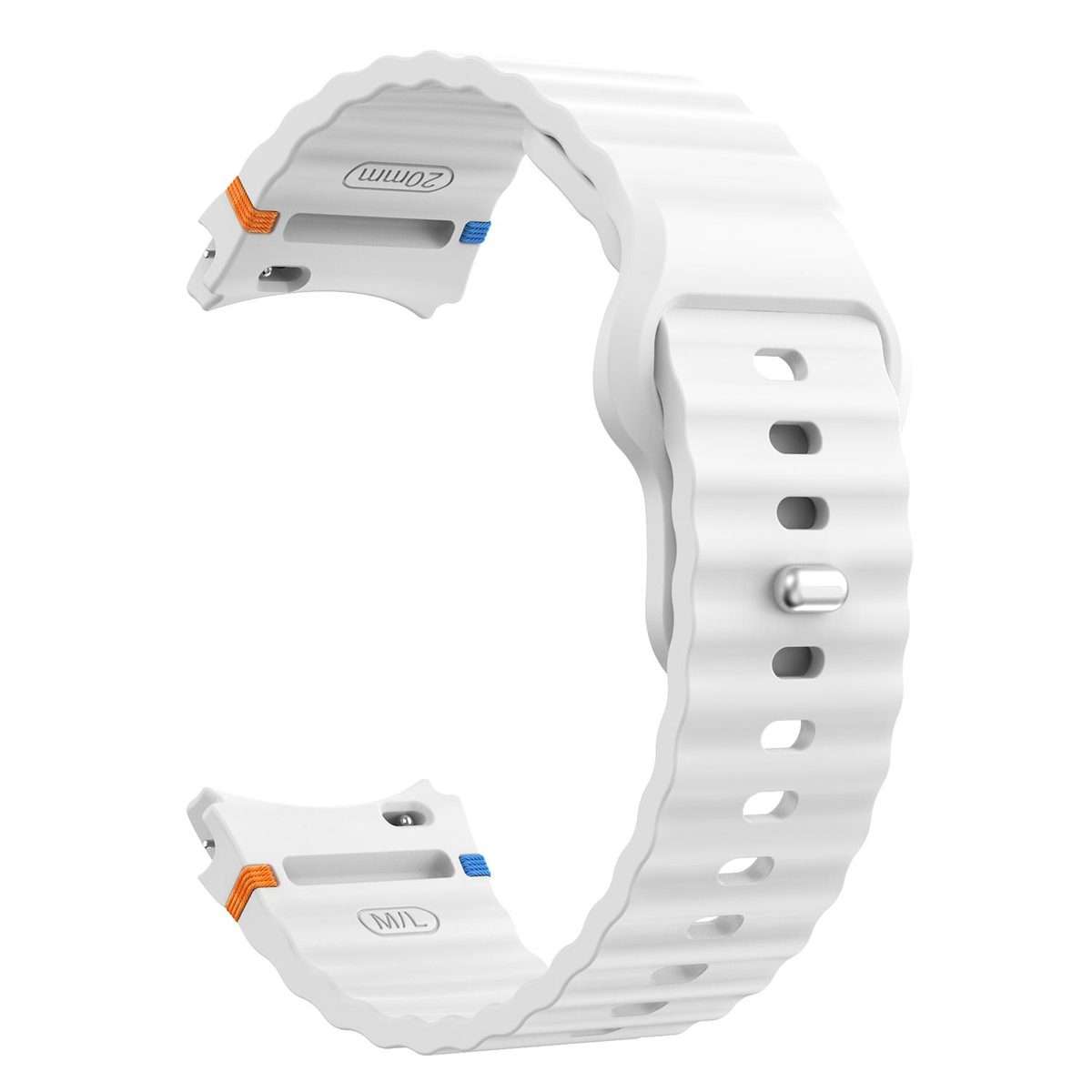 For Samsung Galaxy Watch 7 40mm / 44mm Wavy Grain Stitched Reverse Buckle 20m ... (Official White)