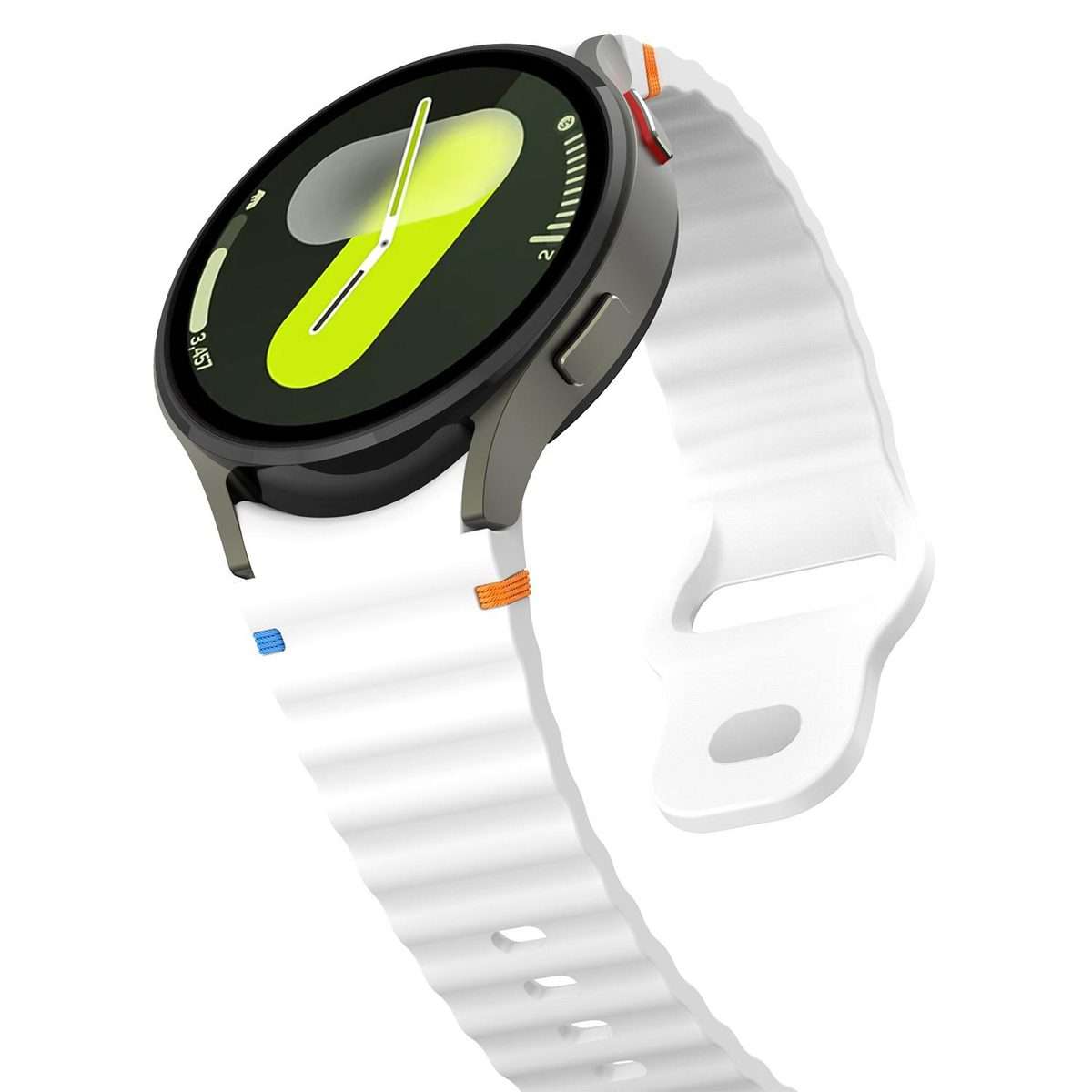 For Samsung Galaxy Watch 7 40mm / 44mm Wavy Grain Stitched Reverse Buckle 20m ... (Official White)