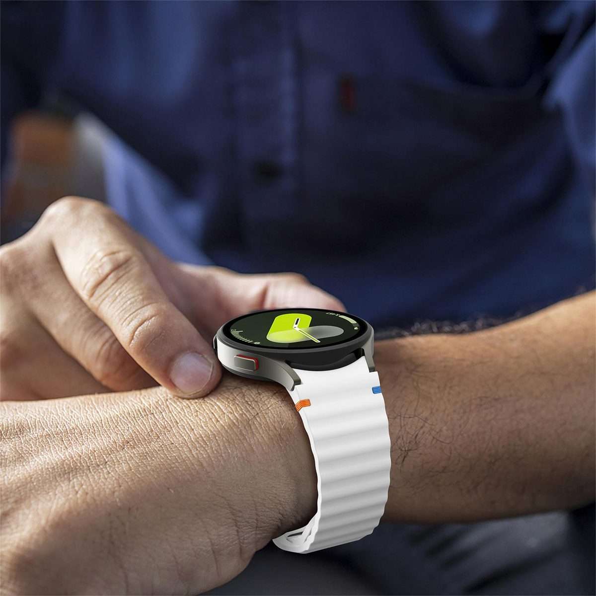 For Samsung Galaxy Watch 7 40mm / 44mm Wavy Grain Stitched Reverse Buckle 20m ... (Official White)