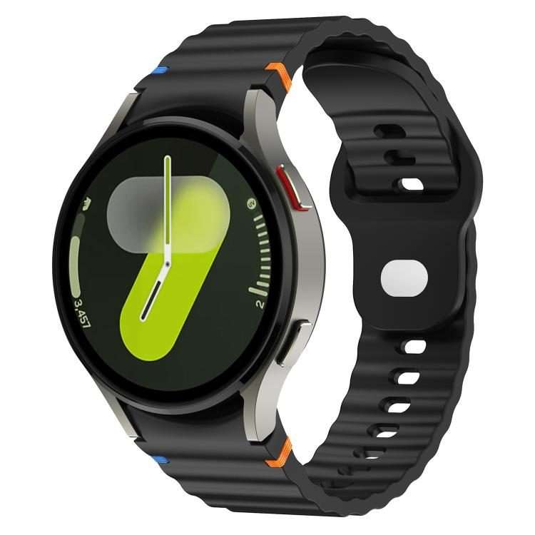 For Samsung Galaxy Watch 7 40mm / 44mm Wavy Grain Stitched Reverse Buckle 20mm Silicon ... (Black)