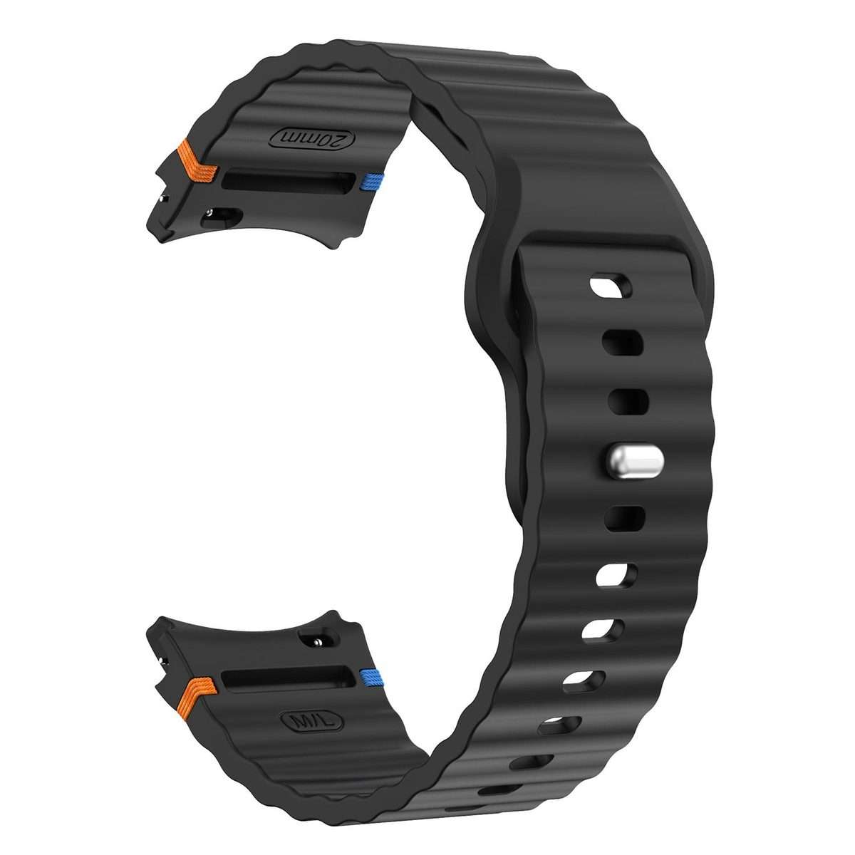 For Samsung Galaxy Watch 7 40mm / 44mm Wavy Grain Stitched Reverse Buckle 20mm Silicon ... (Black)