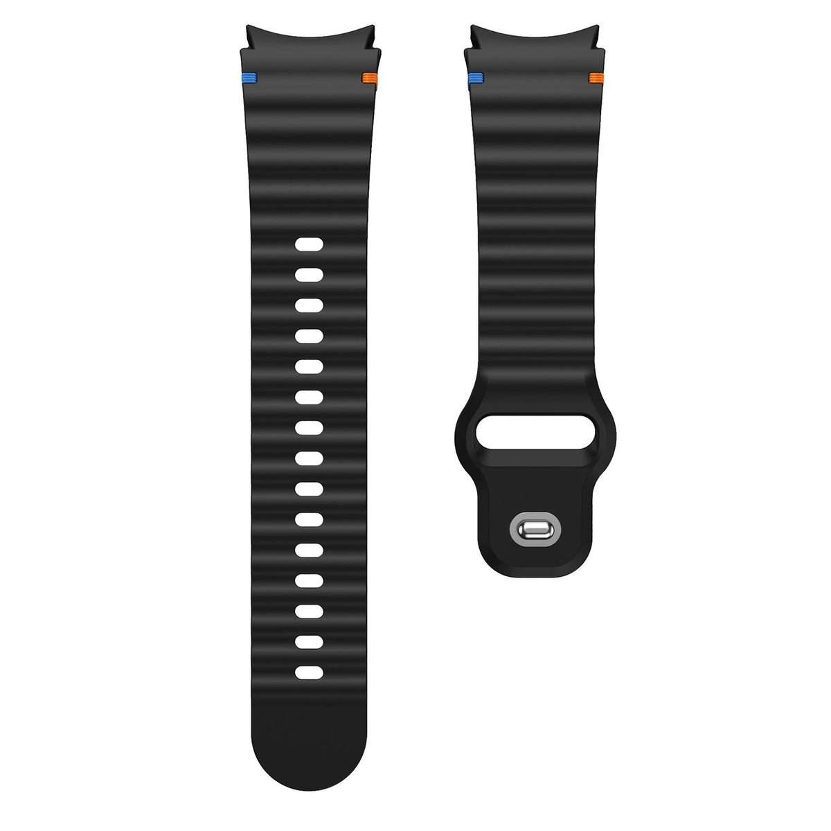 For Samsung Galaxy Watch 7 40mm / 44mm Wavy Grain Stitched Reverse Buckle 20mm Silicon ... (Black)