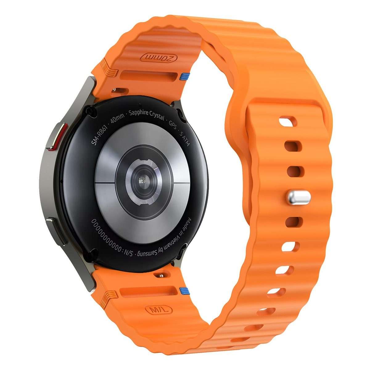 For Samsung Galaxy Watch 7 40mm / 44mm Wavy Grain Stitched Reverse Buckle 20mm Silico ... (Orange)