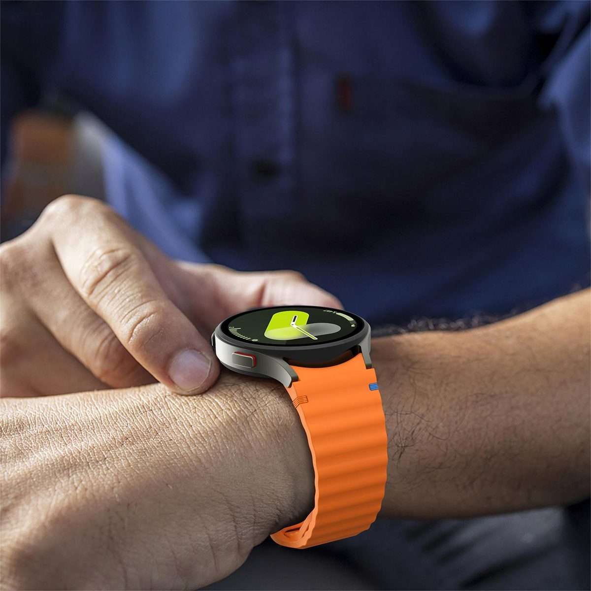 For Samsung Galaxy Watch 7 40mm / 44mm Wavy Grain Stitched Reverse Buckle 20mm Silico ... (Orange)
