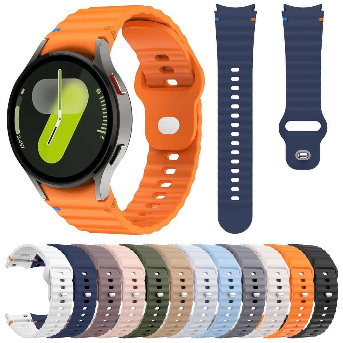 For Samsung Galaxy Watch 7 40mm / 44mm Wavy Grain Stitched Reverse Buckle 20mm Si ... (Light Blue)