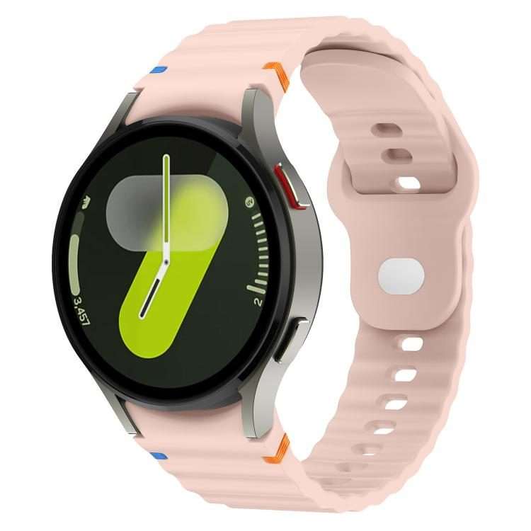 For Samsung Galaxy Watch 7 40mm / 44mm Wavy Grain Stitched Reverse Buckle 20mm Silicone ... (Pink)