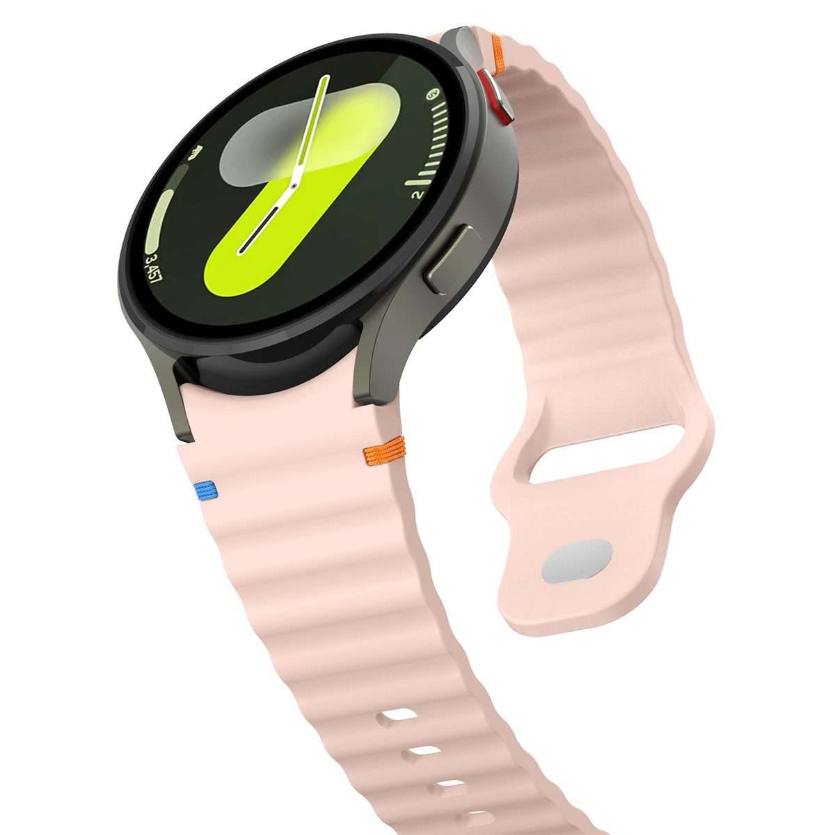 For Samsung Galaxy Watch 7 40mm / 44mm Wavy Grain Stitched Reverse Buckle 20mm Silicone ... (Pink)