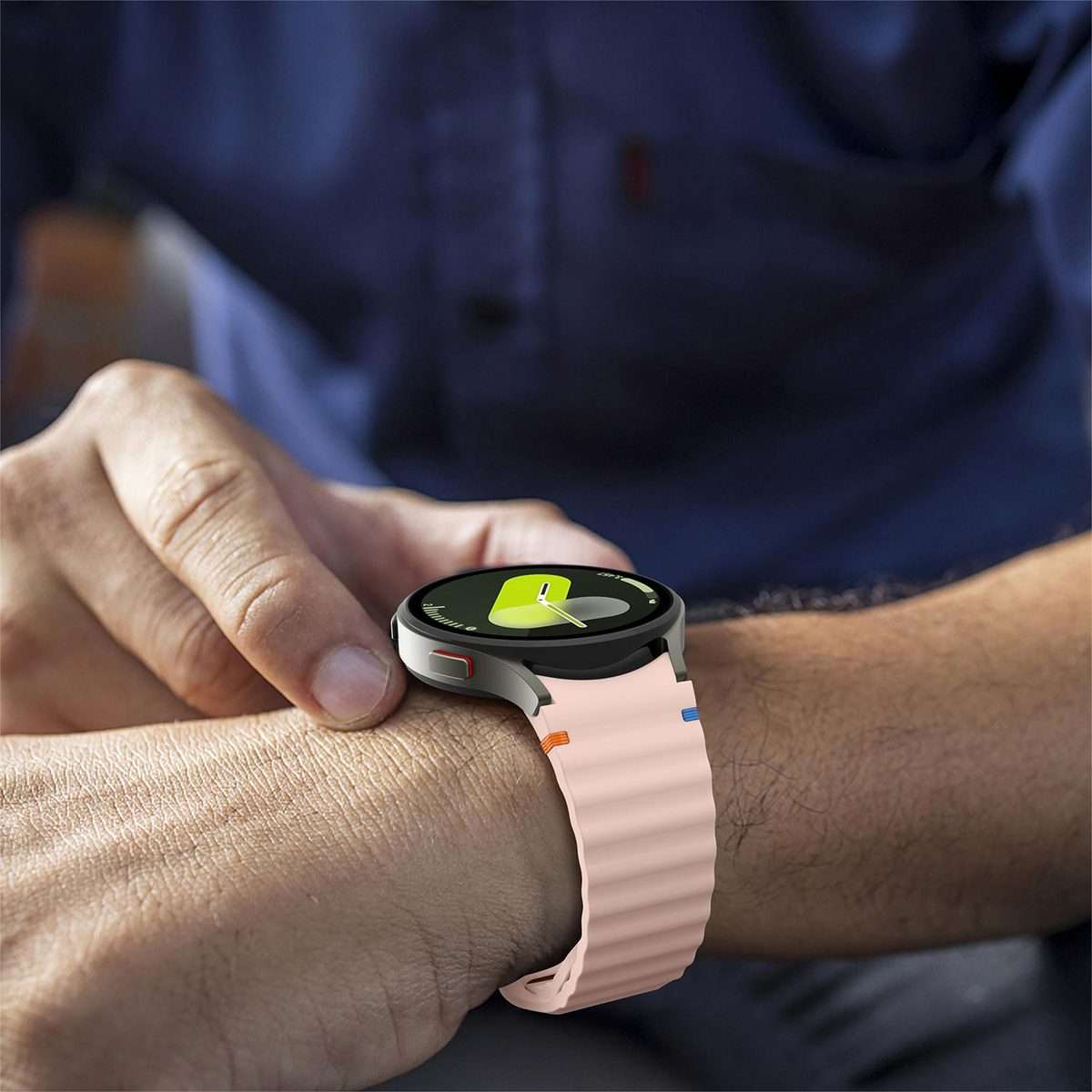 For Samsung Galaxy Watch 7 40mm / 44mm Wavy Grain Stitched Reverse Buckle 20mm Silicone ... (Pink)