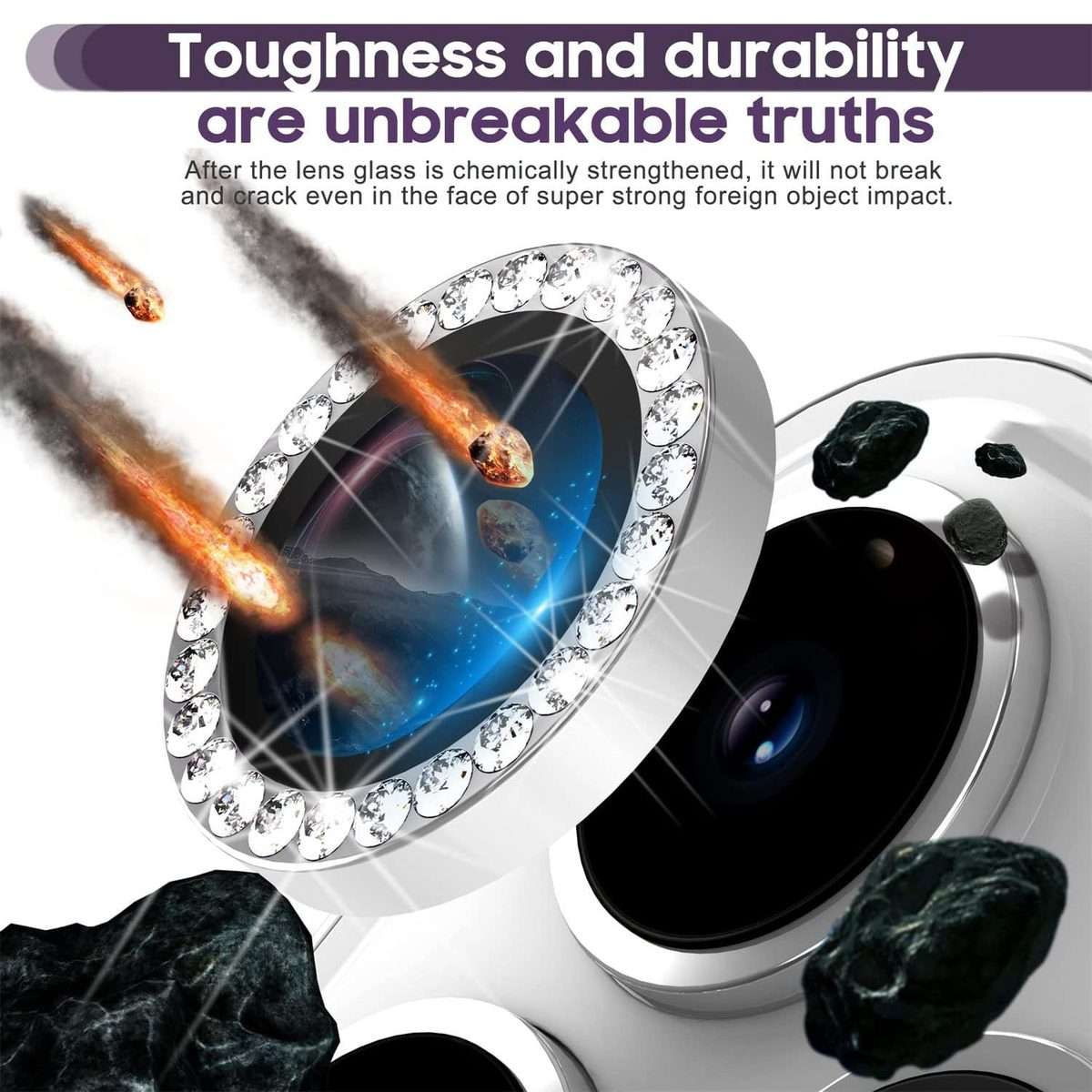 For iPhone 16 Pro Kalebol Individual Camera Lens Diamond Ring Protector(Silver)