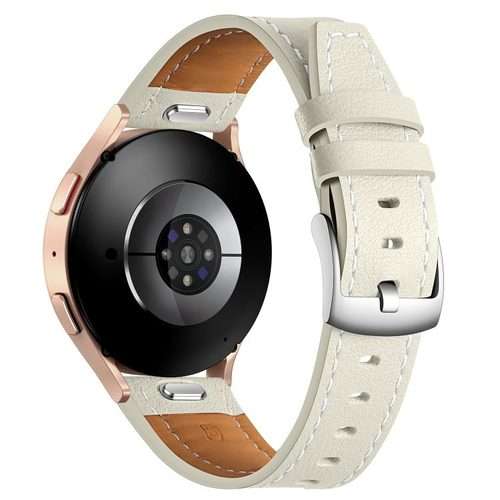 18mm Push Button Silver Steel Buckle Genuine Leather Watch Band(Beige)