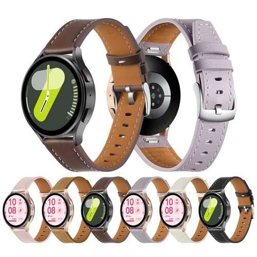 18mm Push Button Silver Steel Buckle Genuine Leather Watch Band(Beige)