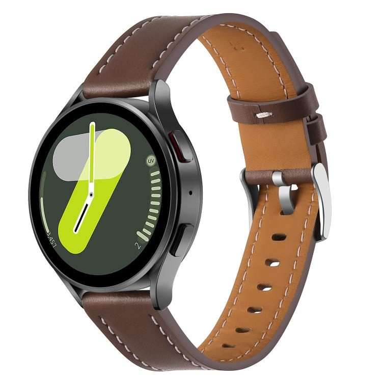 18mm Push Button Silver Steel Buckle Genuine Leather Watch Band(Brown)