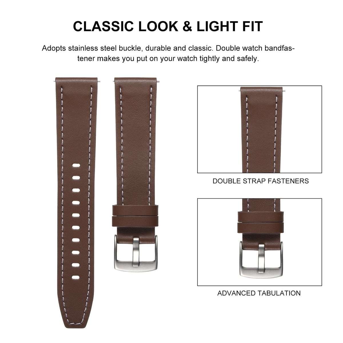 18mm Push Button Silver Steel Buckle Genuine Leather Watch Band(Brown)