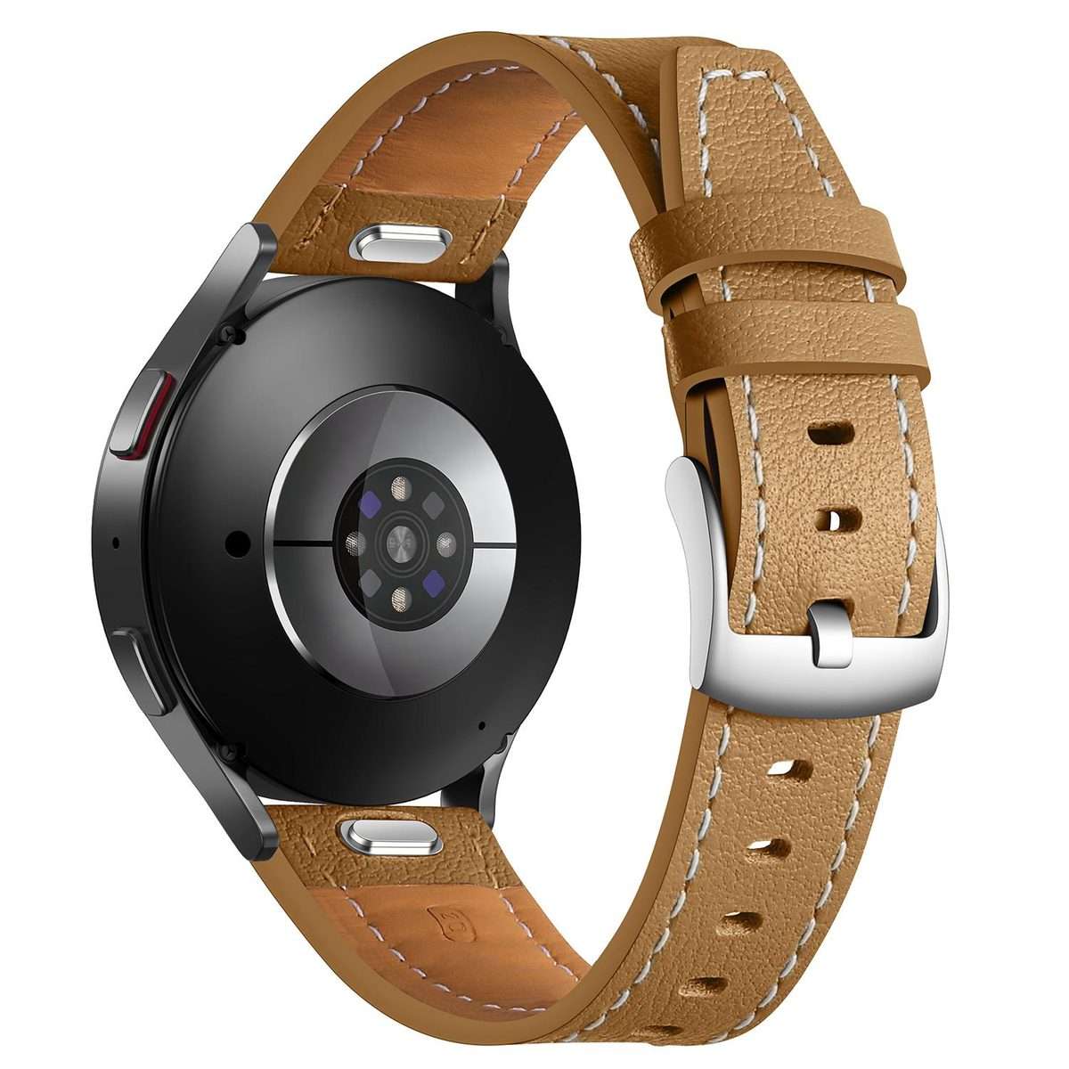 20mm Push Button Silver Steel Buckle Genuine Leather Watch Band(Yellow Brown)