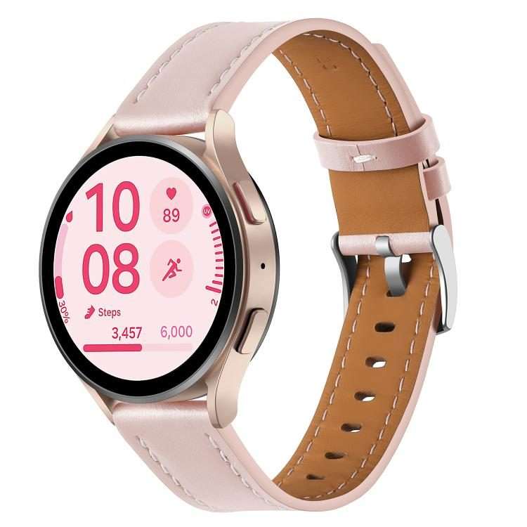 20mm Push Button Silver Steel Buckle Genuine Leather Watch Band(Light Pink)