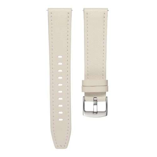 22mm Push Button Silver Steel Buckle Genuine Leather Watch Band(Beige)