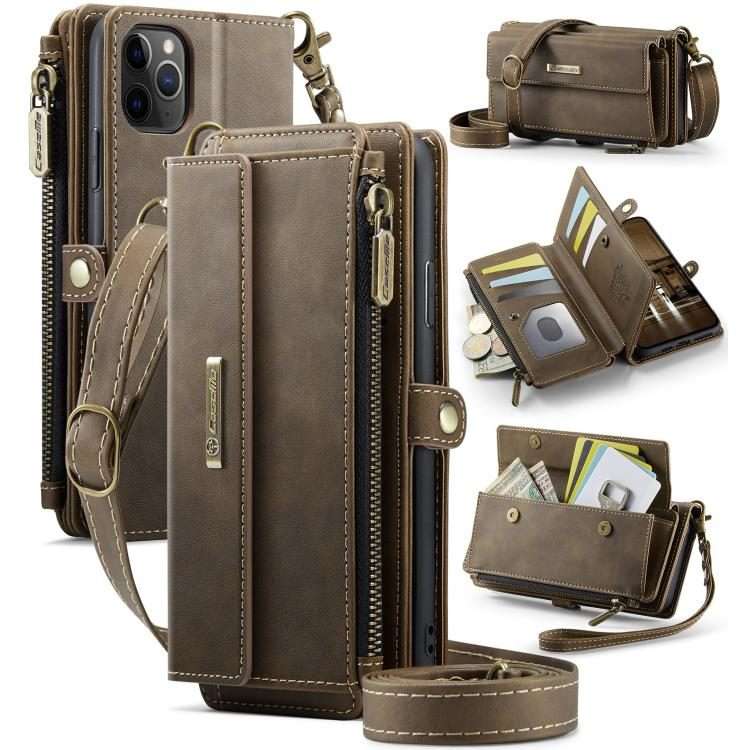 For iPhone 11 Pro Max CaseMe C39 RFID Blocking Zipper Wallet Leather Phone Case with ... (Coffee)
