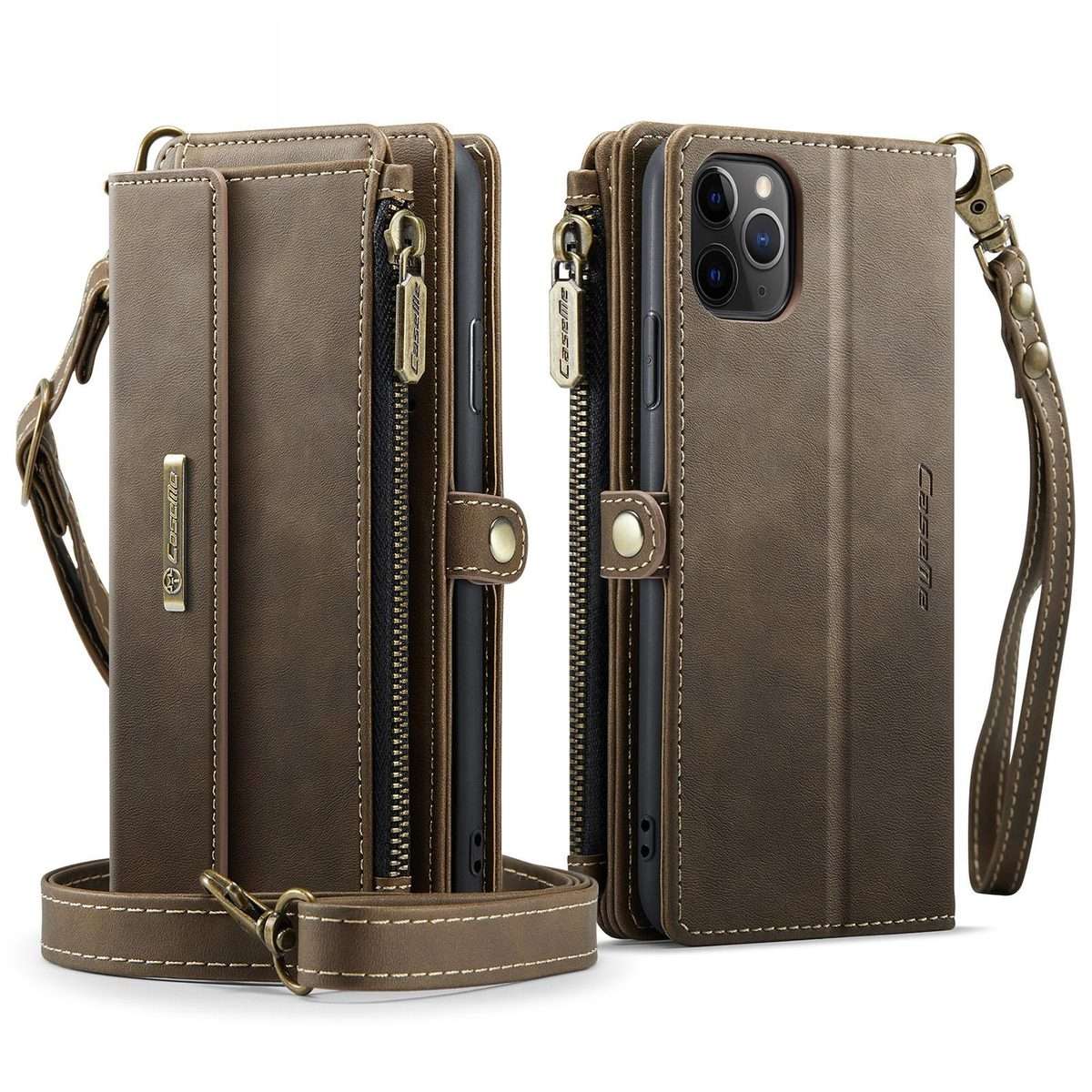 For iPhone 11 Pro Max CaseMe C39 RFID Blocking Zipper Wallet Leather Phone Case with ... (Coffee)