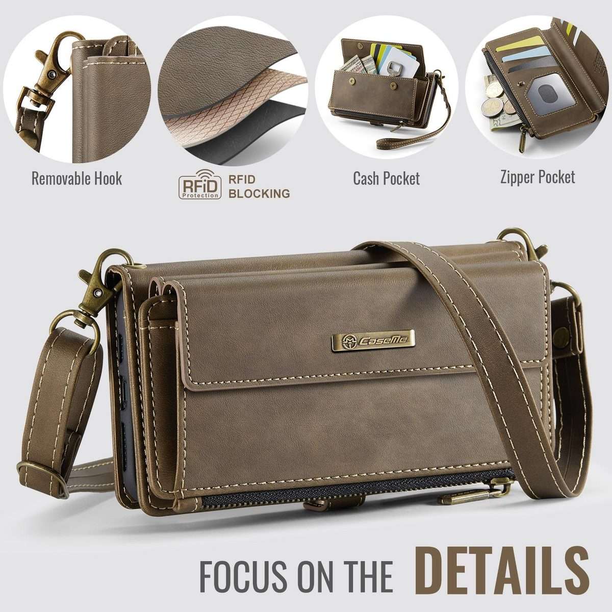 For iPhone 11 Pro Max CaseMe C39 RFID Blocking Zipper Wallet Leather Phone Case with ... (Coffee)