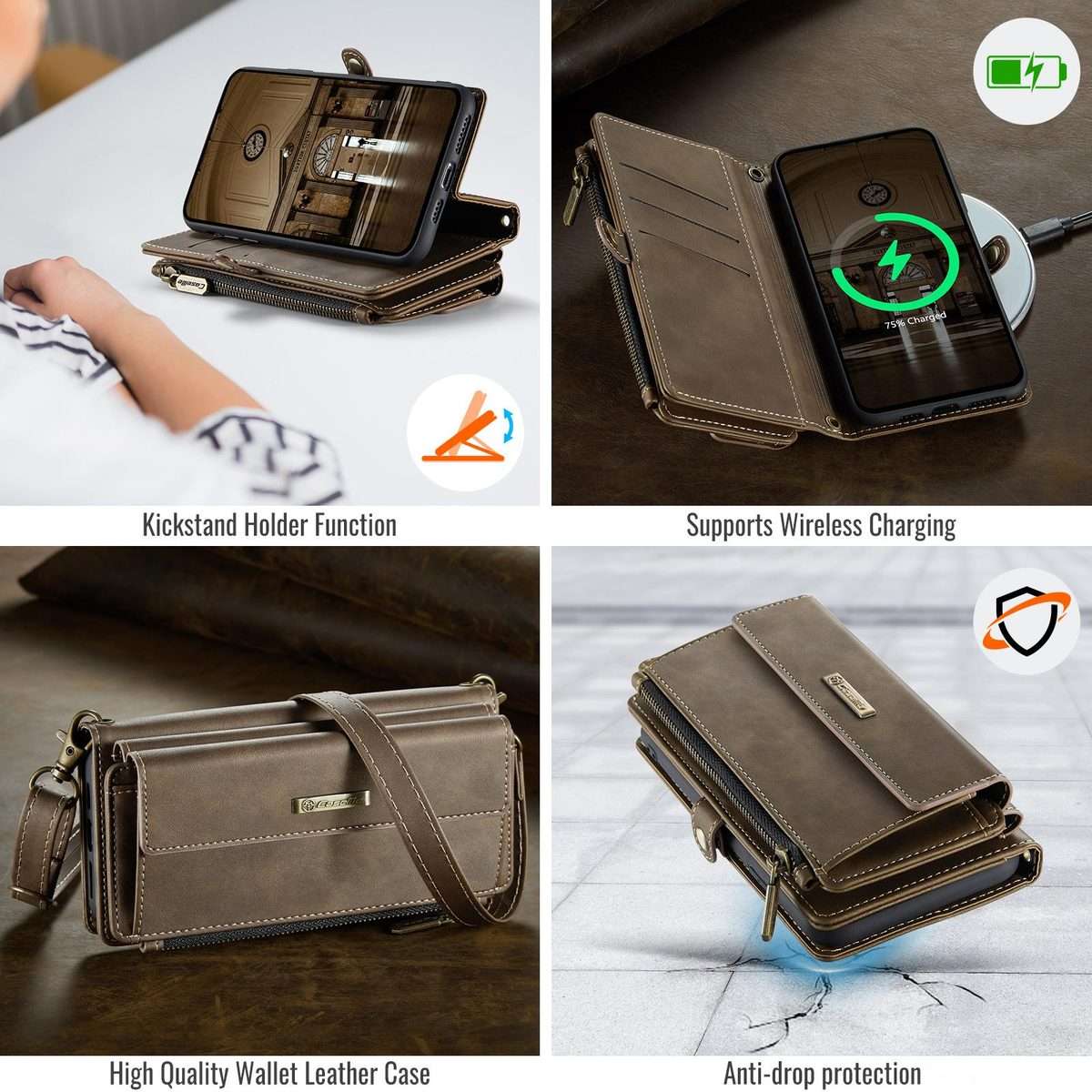 For iPhone 11 Pro Max CaseMe C39 RFID Blocking Zipper Wallet Leather Phone Case with ... (Coffee)
