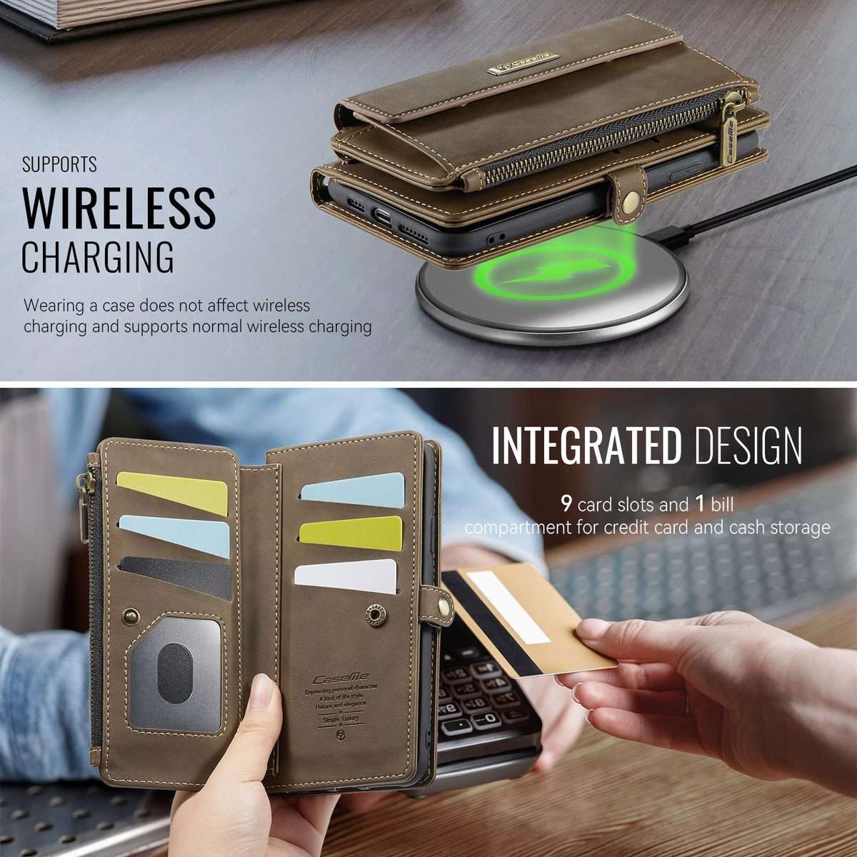 For iPhone 11 Pro Max CaseMe C39 RFID Blocking Zipper Wallet Leather Phone Case with ... (Coffee)