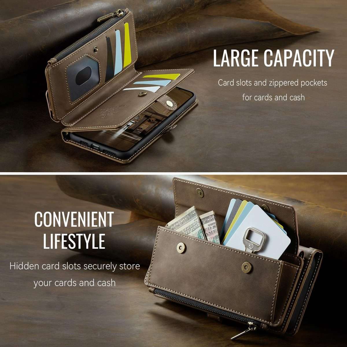 For iPhone 11 Pro Max CaseMe C39 RFID Blocking Zipper Wallet Leather Phone Case with ... (Coffee)