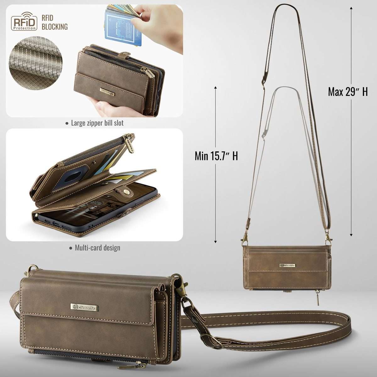 For iPhone 11 Pro Max CaseMe C39 RFID Blocking Zipper Wallet Leather Phone Case with ... (Coffee)