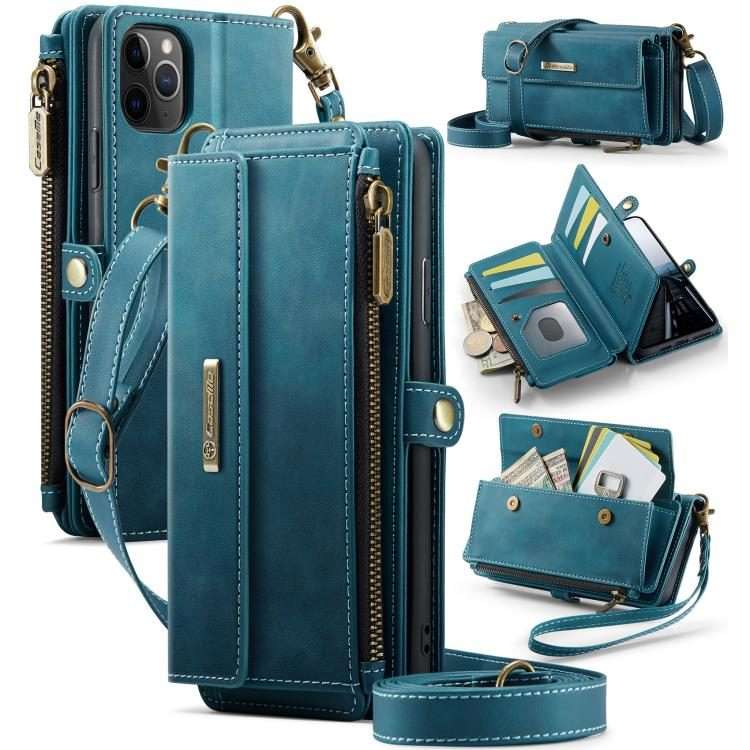 For iPhone 11 Pro CaseMe C39 RFID Blocking Zipper Wallet Leather Phone Case with Cross ... (Green)